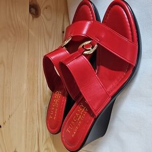 Easy Street Vibrant Red Wedges with Gold Detail